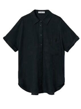 MANGO BLACK SHORT SLEEVES LINEN SHIRT